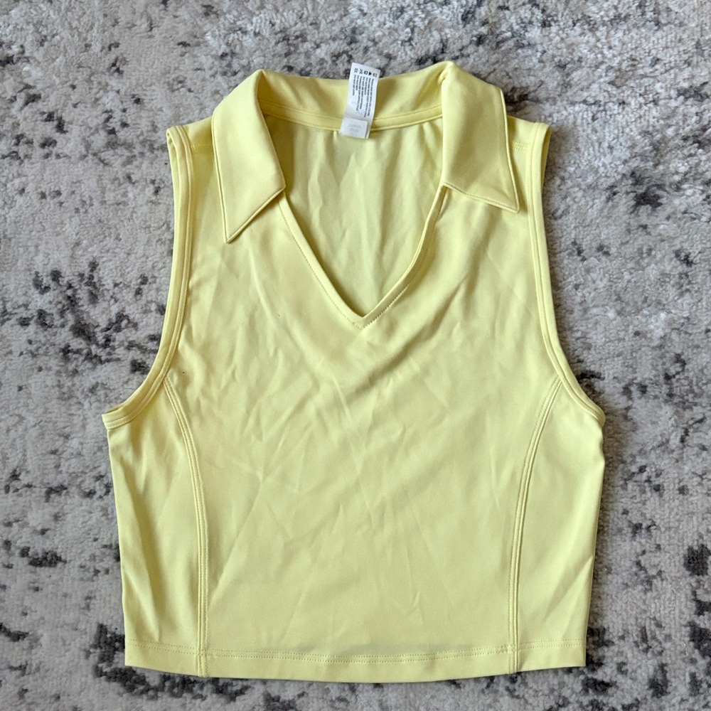 Yogalicious Yellow Sleeveless Collared Top